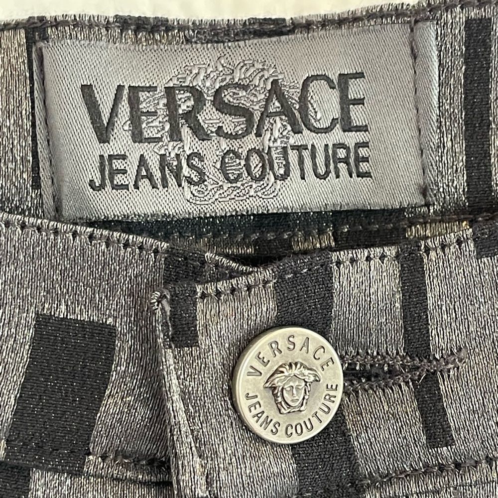 VERSACE Grecian print black and silver designer Pants. 29 - Picture 8 of 12